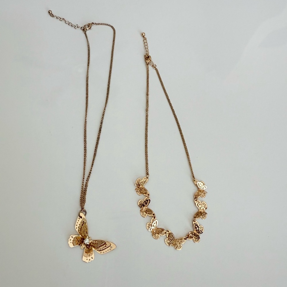 💖SALE 3x$15  2 Gold Butterfly Necklace Set